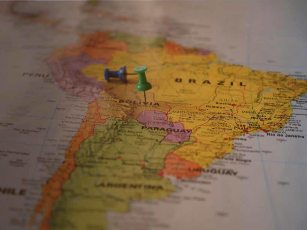 Map of south america, color layer orange