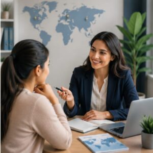Student consulting with career expert