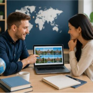 Student consulting with expert