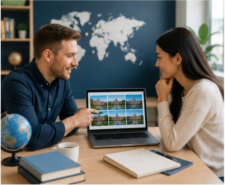 Student consulting with expert